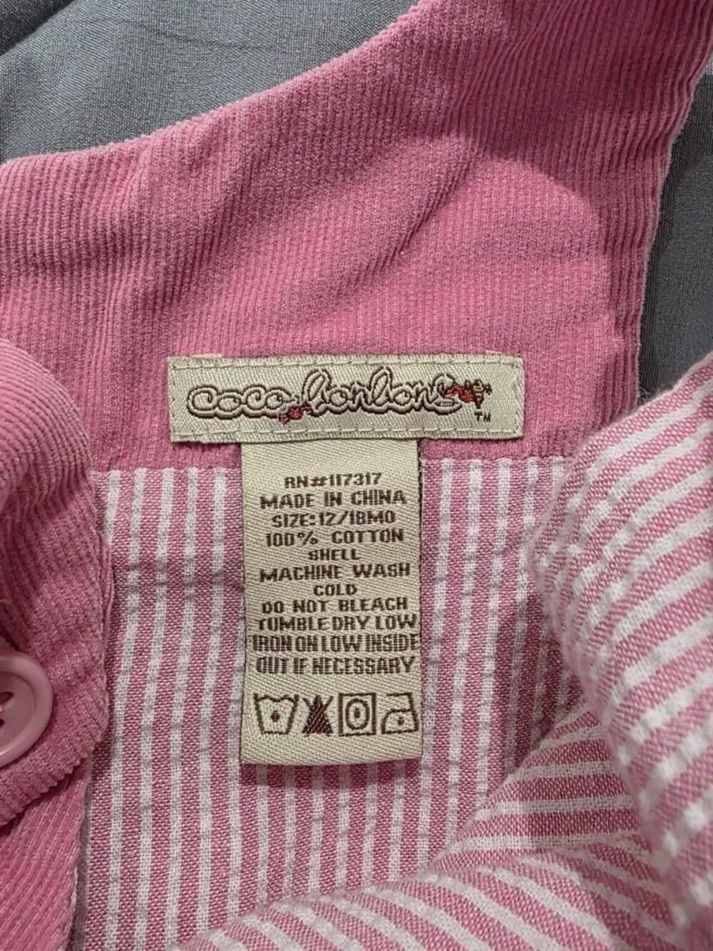 Vintage Coco Bon Bons girls sz 12 months pink corduroy jumper dress Elephants